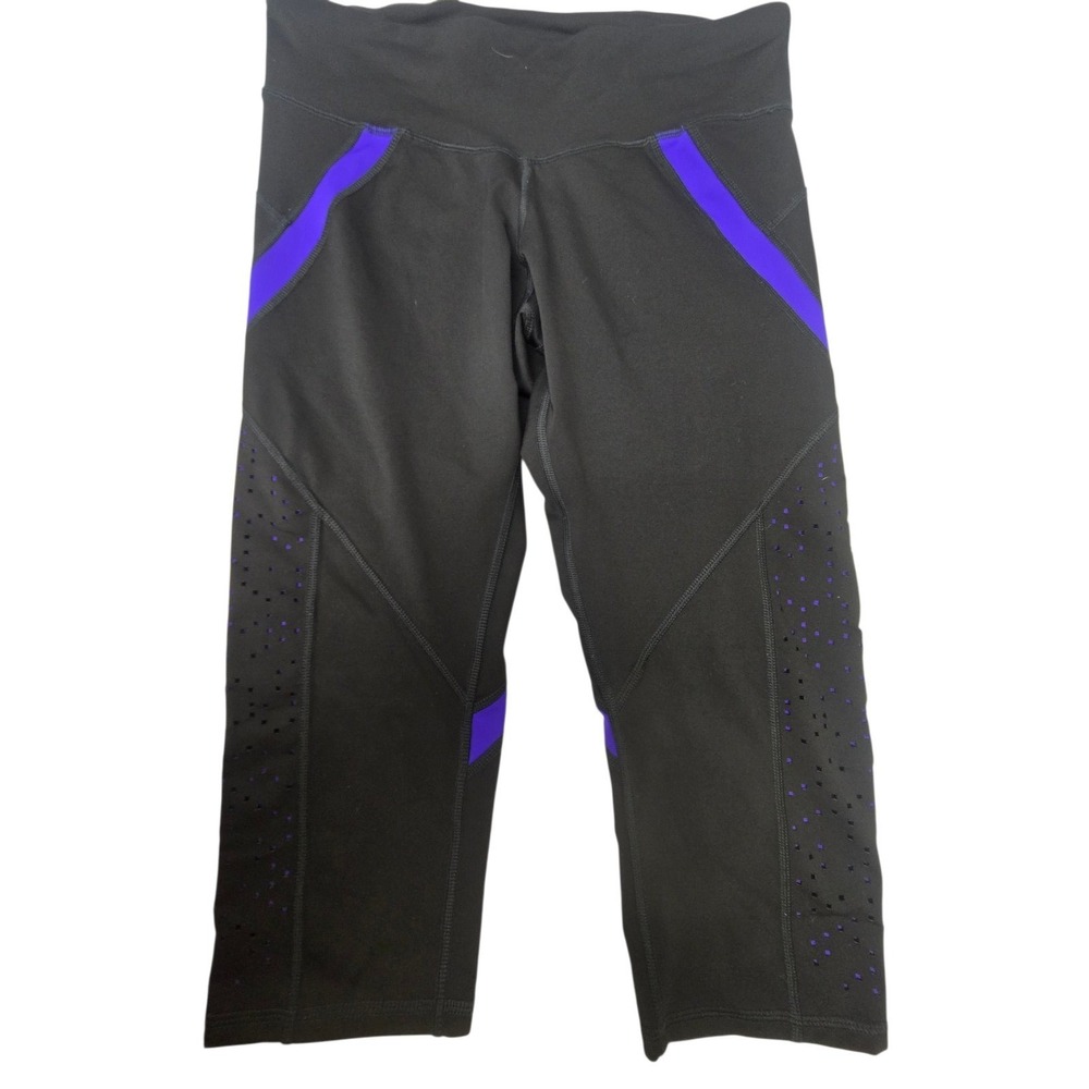 Champion C9 Duo Dry Capri Leggings Large Black‎ Purple Laser Cut Vent Athletic